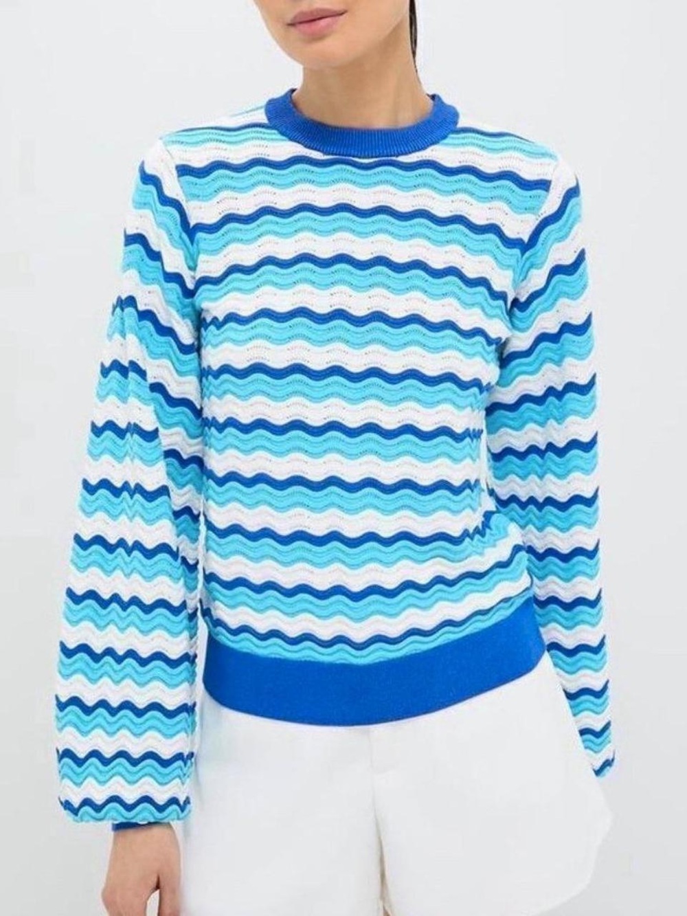 Tuckernuck hyacinth house new Wavy Knit Crewneck Sweater in Blue & White